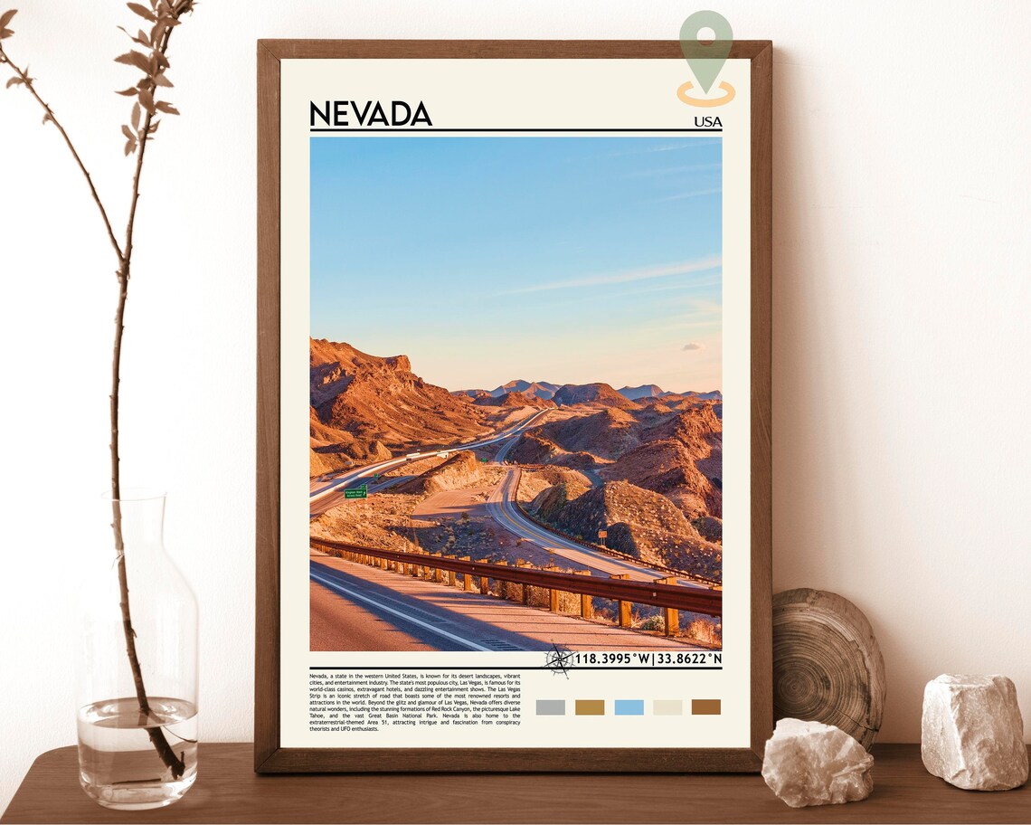 Nevada Desert Highway Red Rock Canyon Travel Poster Road Trip