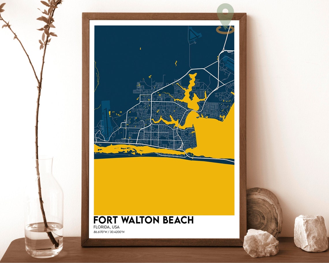 Fort Walton Beach Florida Dark Teal Minimalist City Map Poster - Image 6
