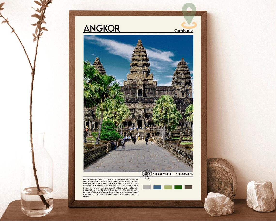 Angkor Cambodia Ancient Angkor Wat Temple Ruins Travel Facts Poster