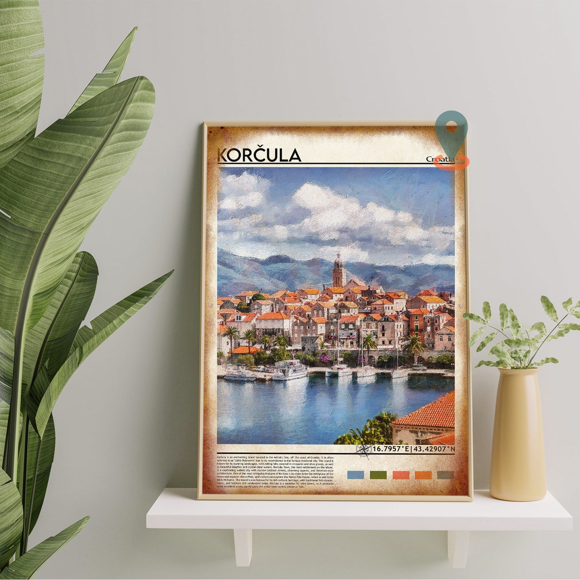 Korcula Croatia Old Town Waterfront Painting Travel Poster Home Decor - Image 4