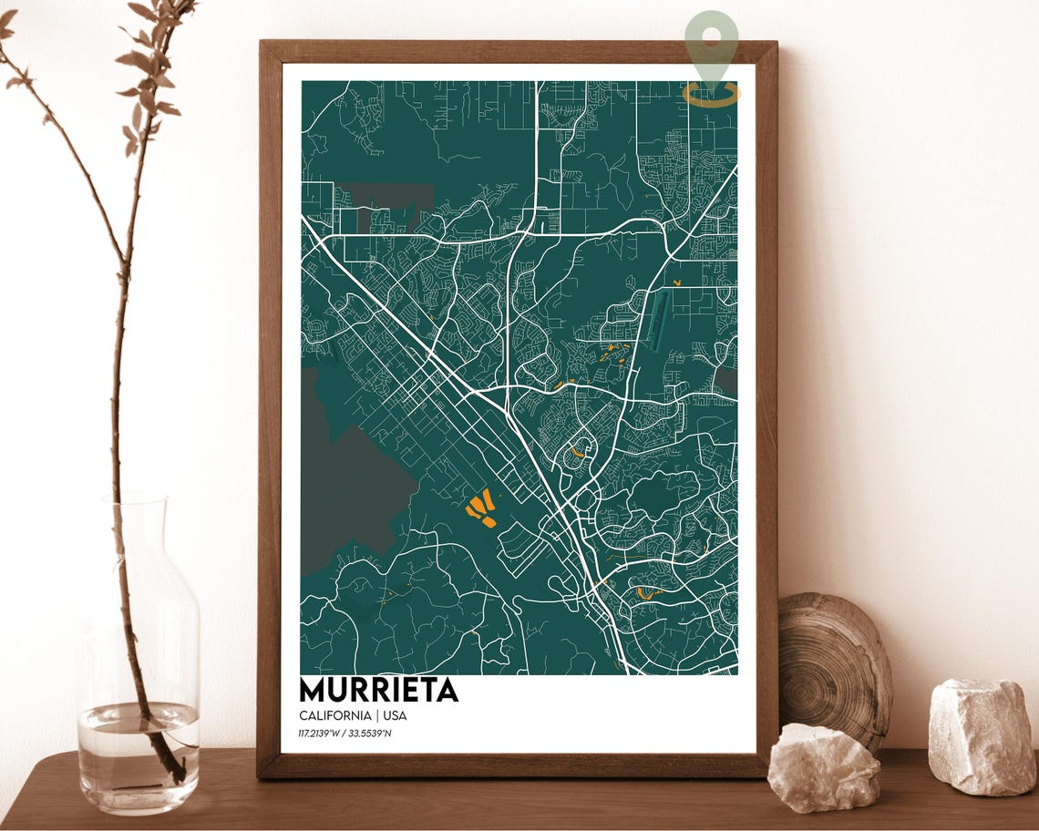Murrieta California Bold Crimson Red Modern City Map Art Poster - Image 4