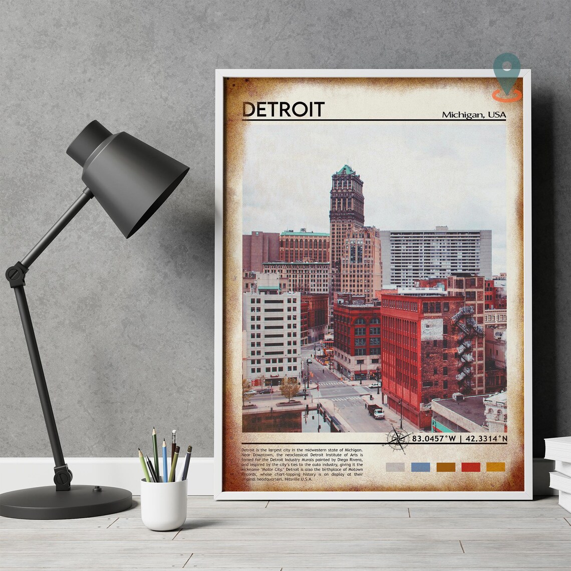 Detroit Michigan Downtown Streetscape Motor City Skyline Poster - Image 4