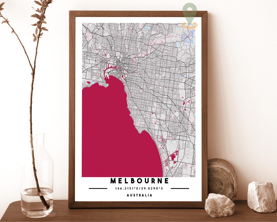 Melbourne Australia Navy Blue Yellow Modern Street Map Poster - Image 3