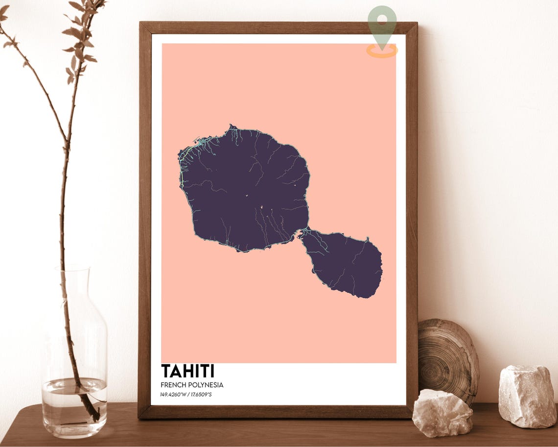 Tahiti Map Tahiti Map Print Tahiti Wall Art Tahiti Travel Poster Tahiti Poster Tahiti Photo Tahiti City Map Tahiti Island Poster - Image 4