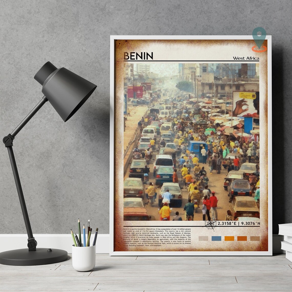 Benin West Africa Bustling Street Market City Life Travel Poster - Image 5