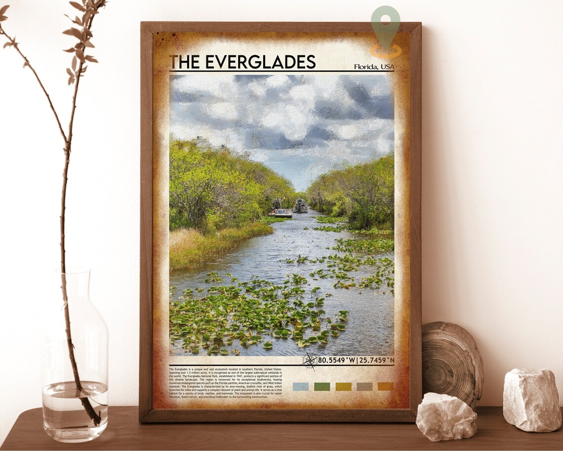 The Everglades Florida Airboat Wetlands Oil Painting Travel Poster - Image 6