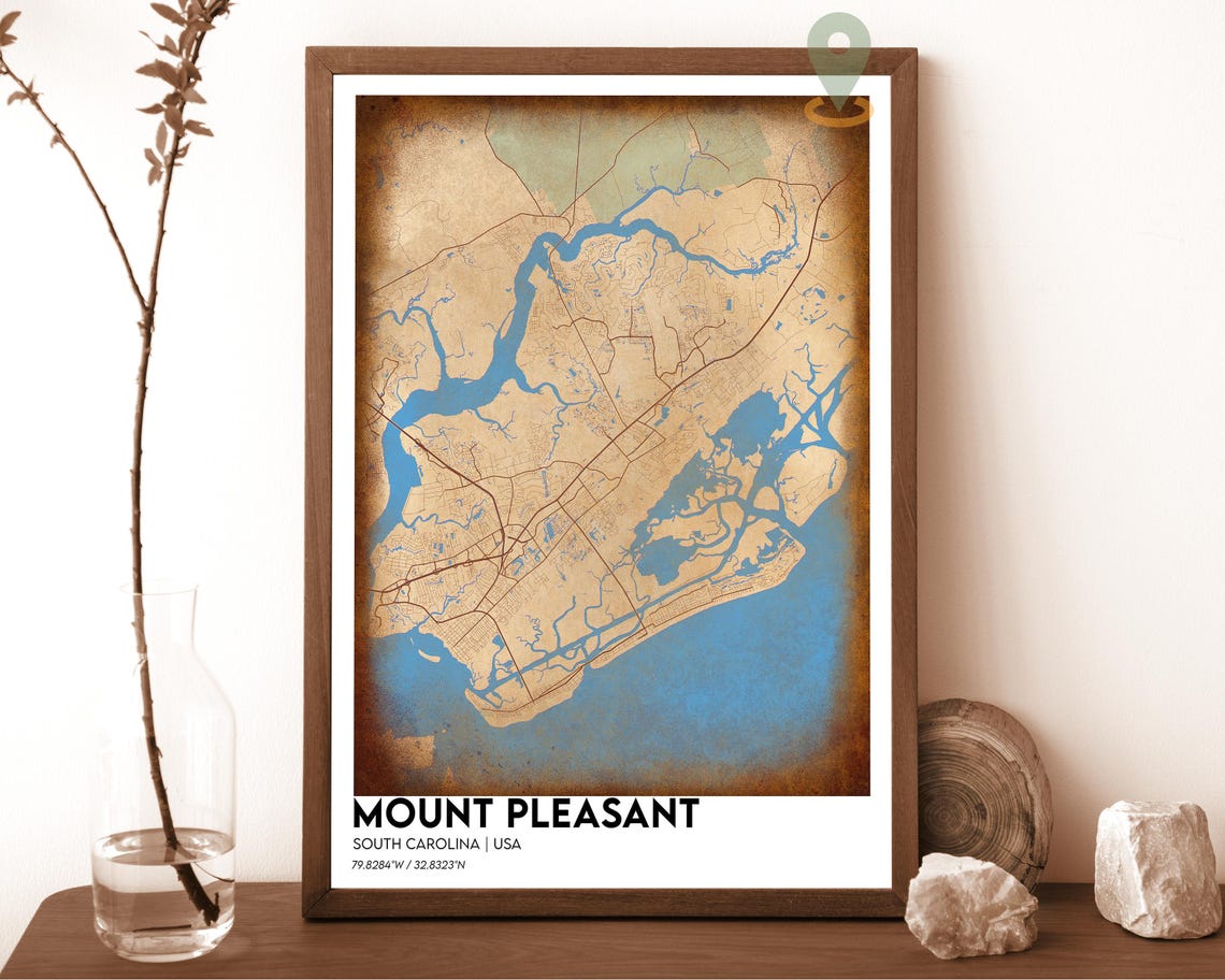 Mount Pleasant South Carolina Bold Coastal City Map Art Poster - Image 3