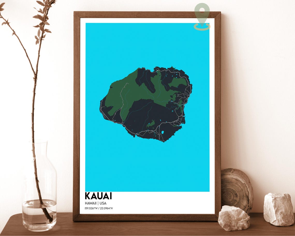 Kauai Map Kauai Map Print Kauai Wall Art Kauai Travel Poster Kauai Poster Kauai Photo Kauai City Map Kauai Hawaii Poster