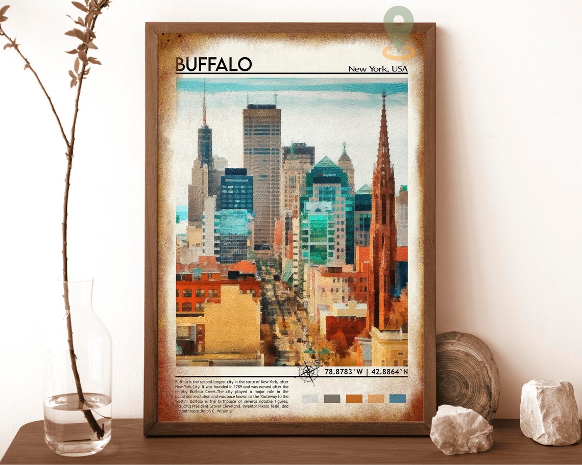 Buffalo New York Downtown Skyline Watercolor Style Travel Poster - Image 6