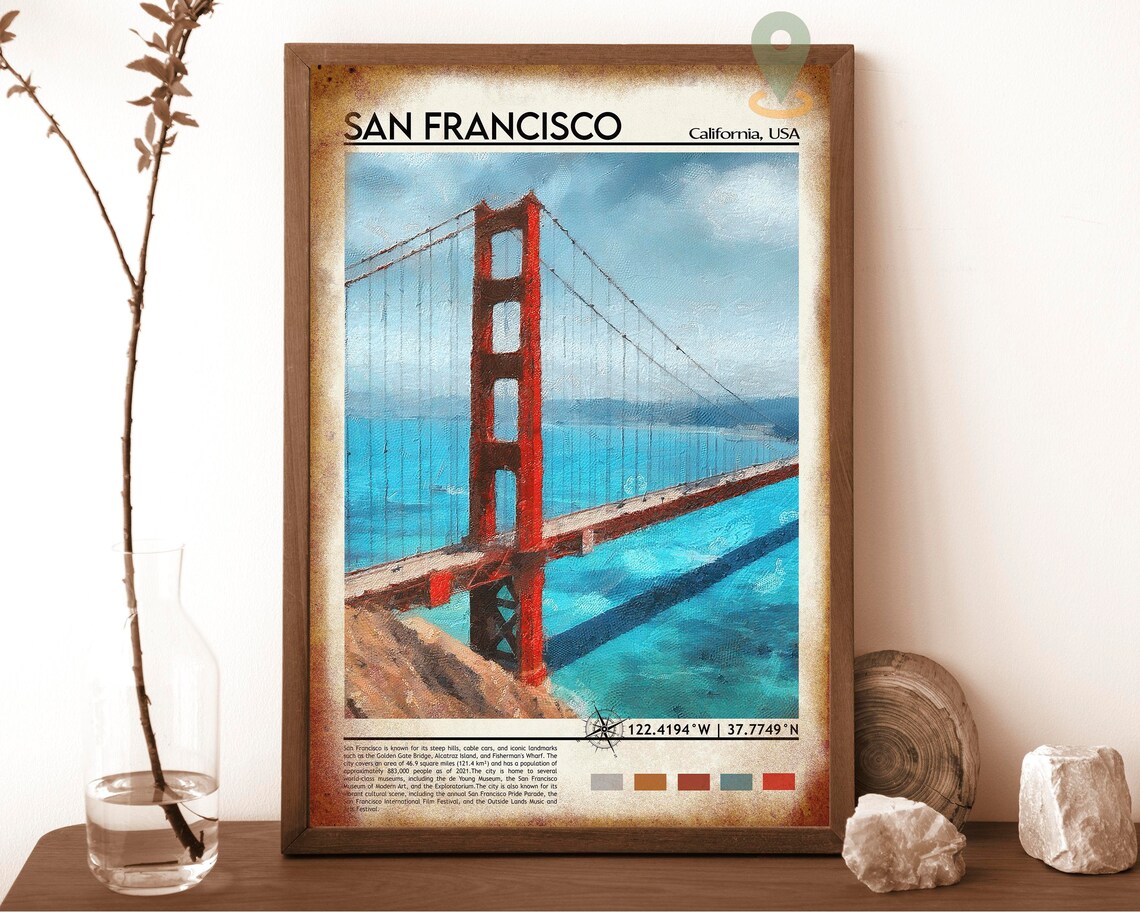 San Francisco California Golden Gate Bridge Painting Travel Poster - Image 6