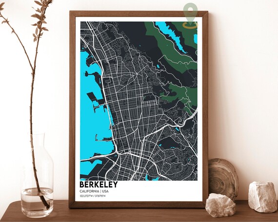 Berkeley California USA Deep Midnight Blue Bay City Map Poster