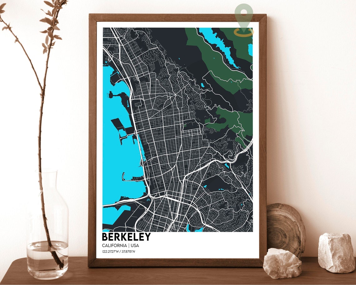 Berkeley California USA Deep Midnight Blue Bay City Map Poster