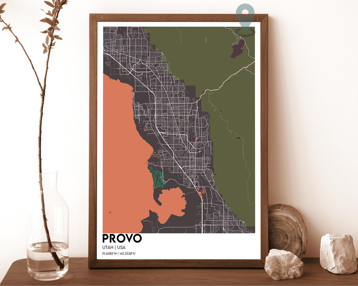 Provo Utah Navy Gold Mountain City Map Home Decor Poster Art - Image 4