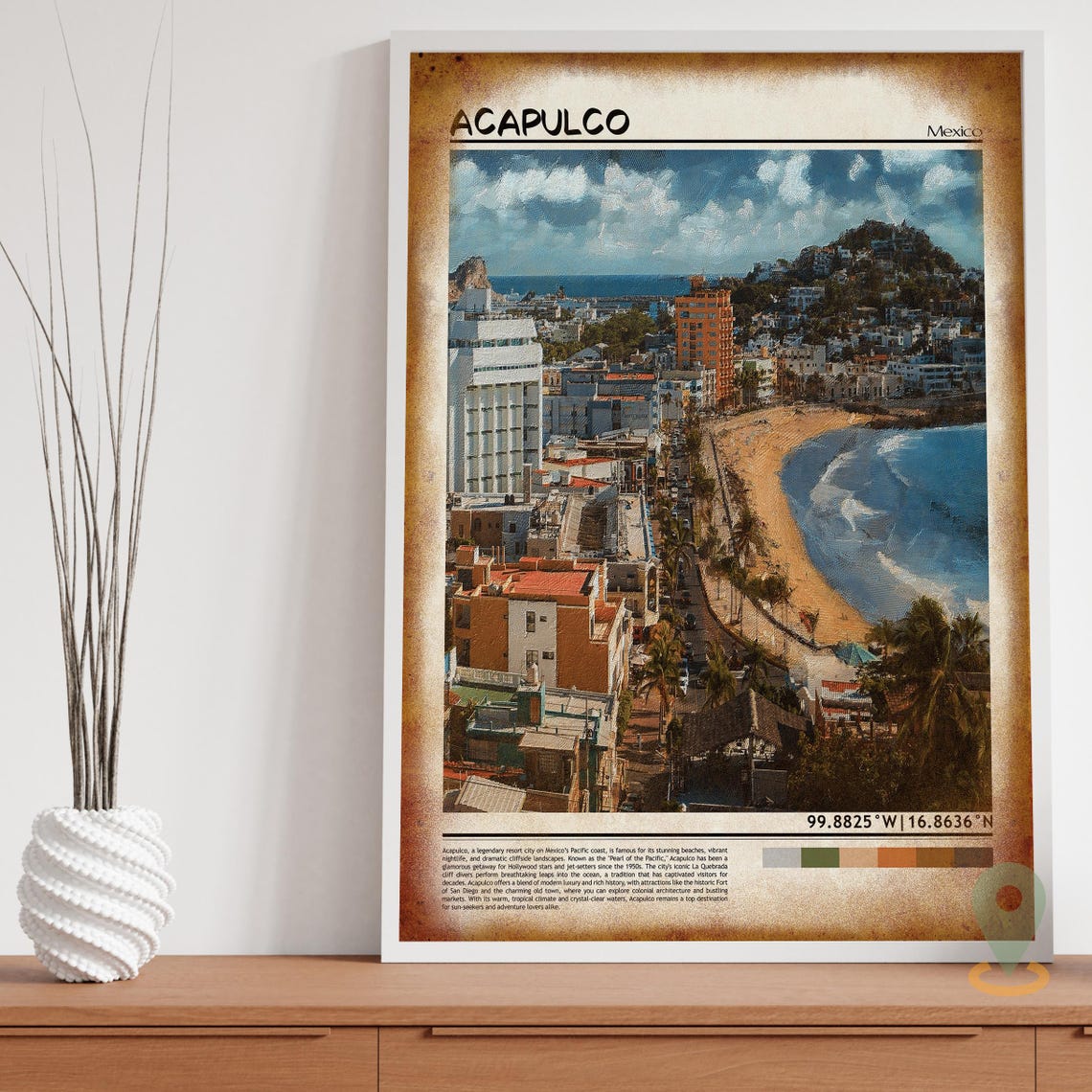 Acapulco Mexico Painted Beach Bay Cityscape Vintage Travel Poster - Image 3