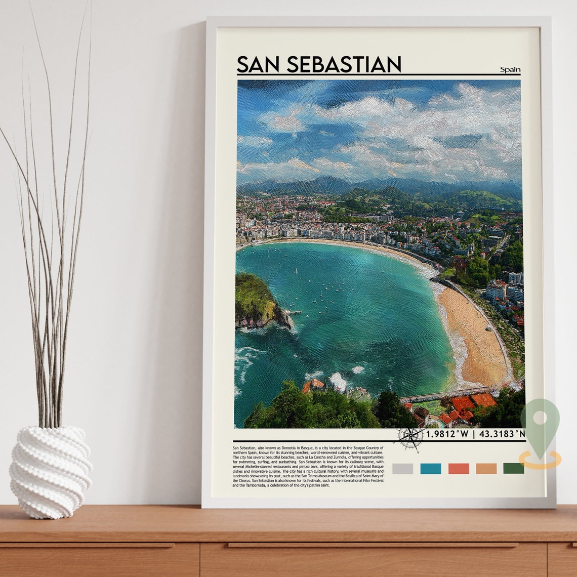 San Sebastian Spain Curved La Concha Bay Beach Travel Poster - Image 3