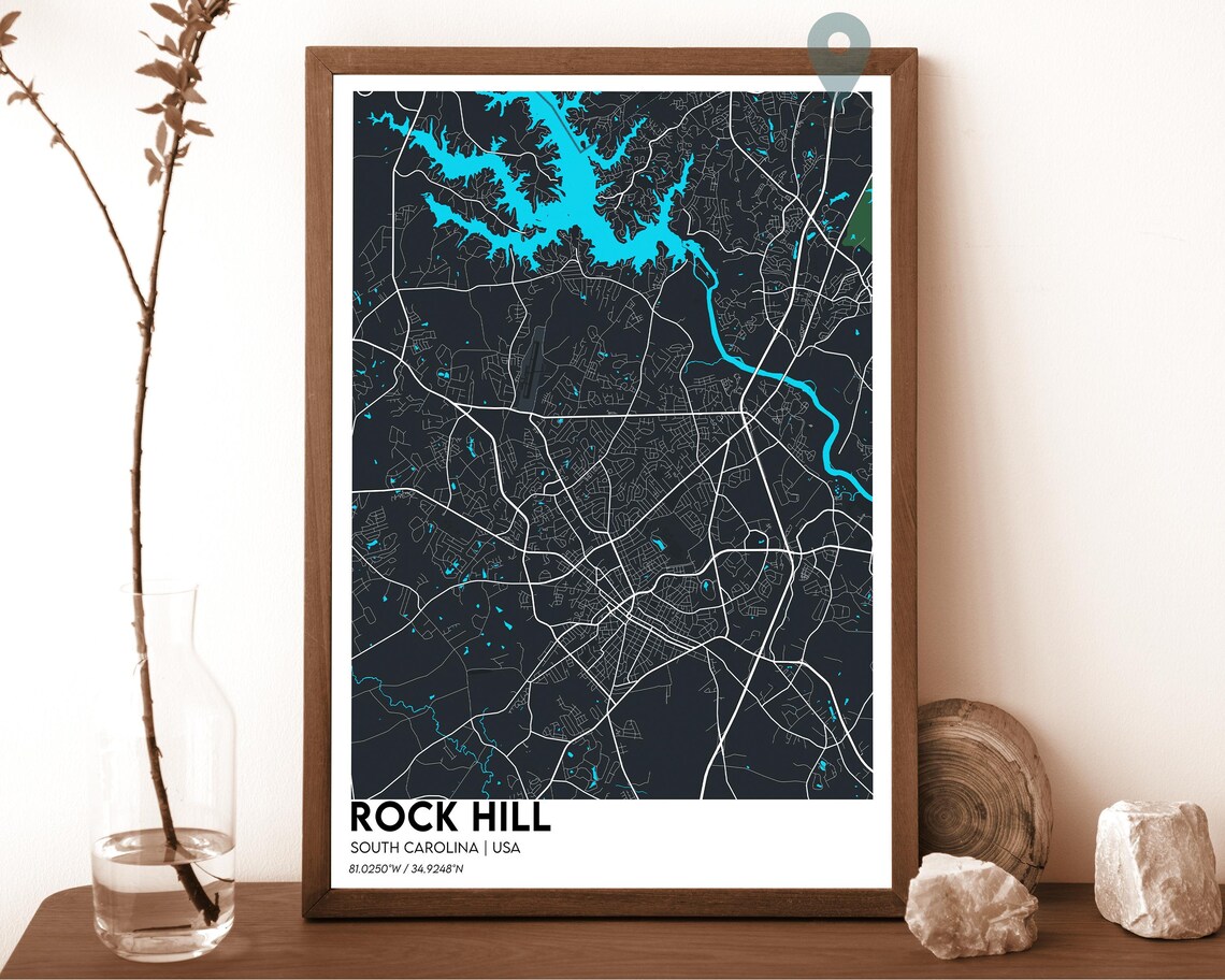 Rock Hill South Carolina Teal Green City Map Home Decor Poster - Image 5