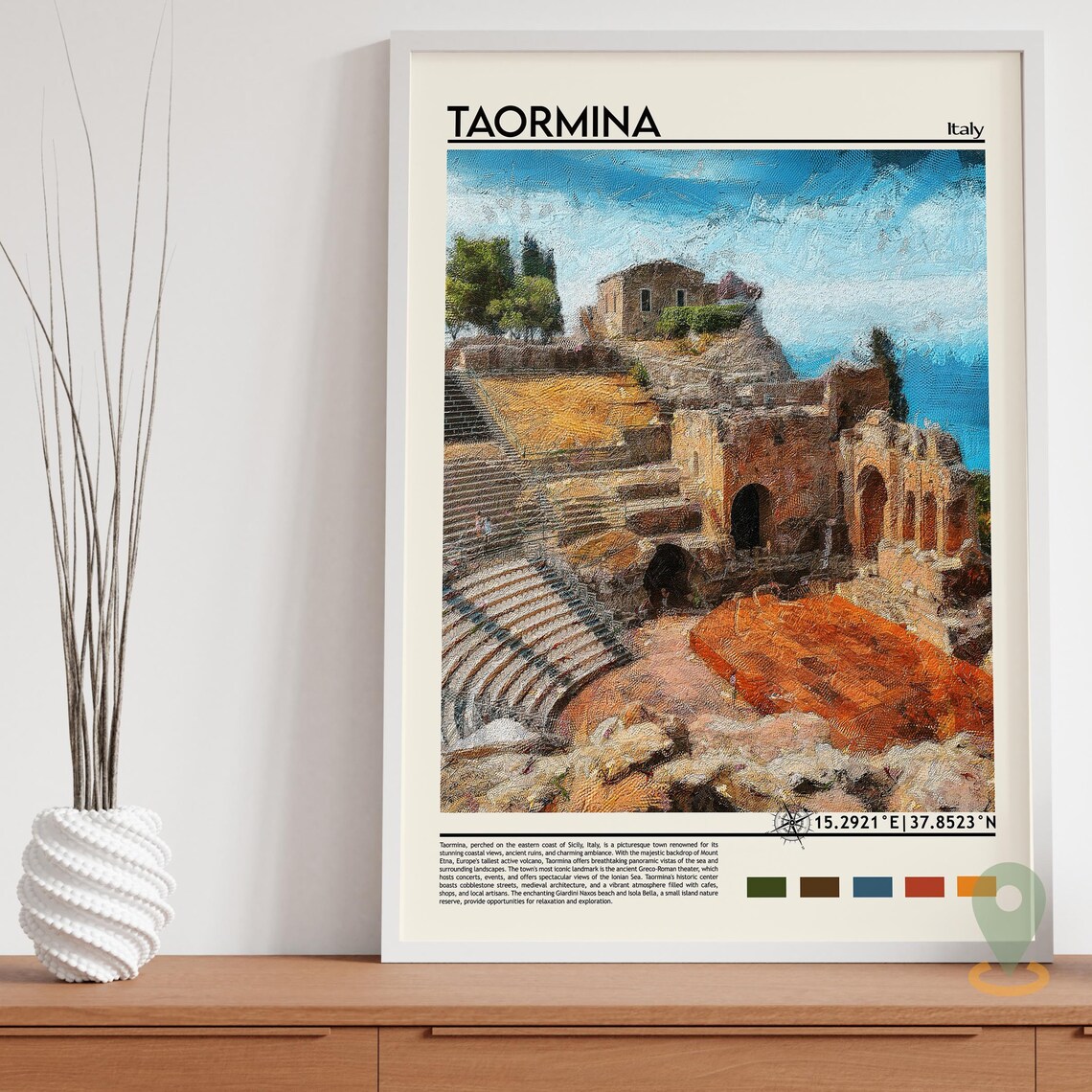 Taormina Italy Ancient Greek Theater Ruins Sea View Painterly Poster - Image 5