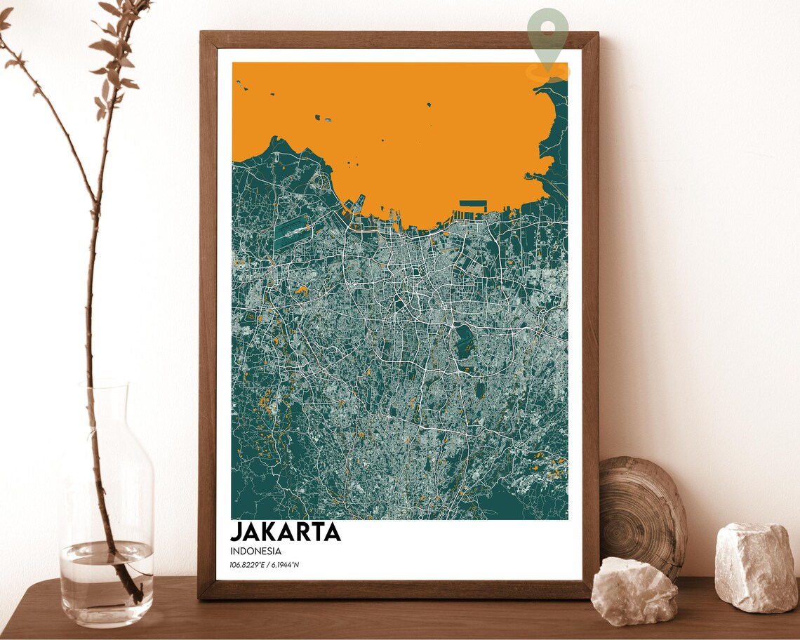 Jakarta Indonesia Red Blush Modern Minimalist City Map Wall Art - Image 6