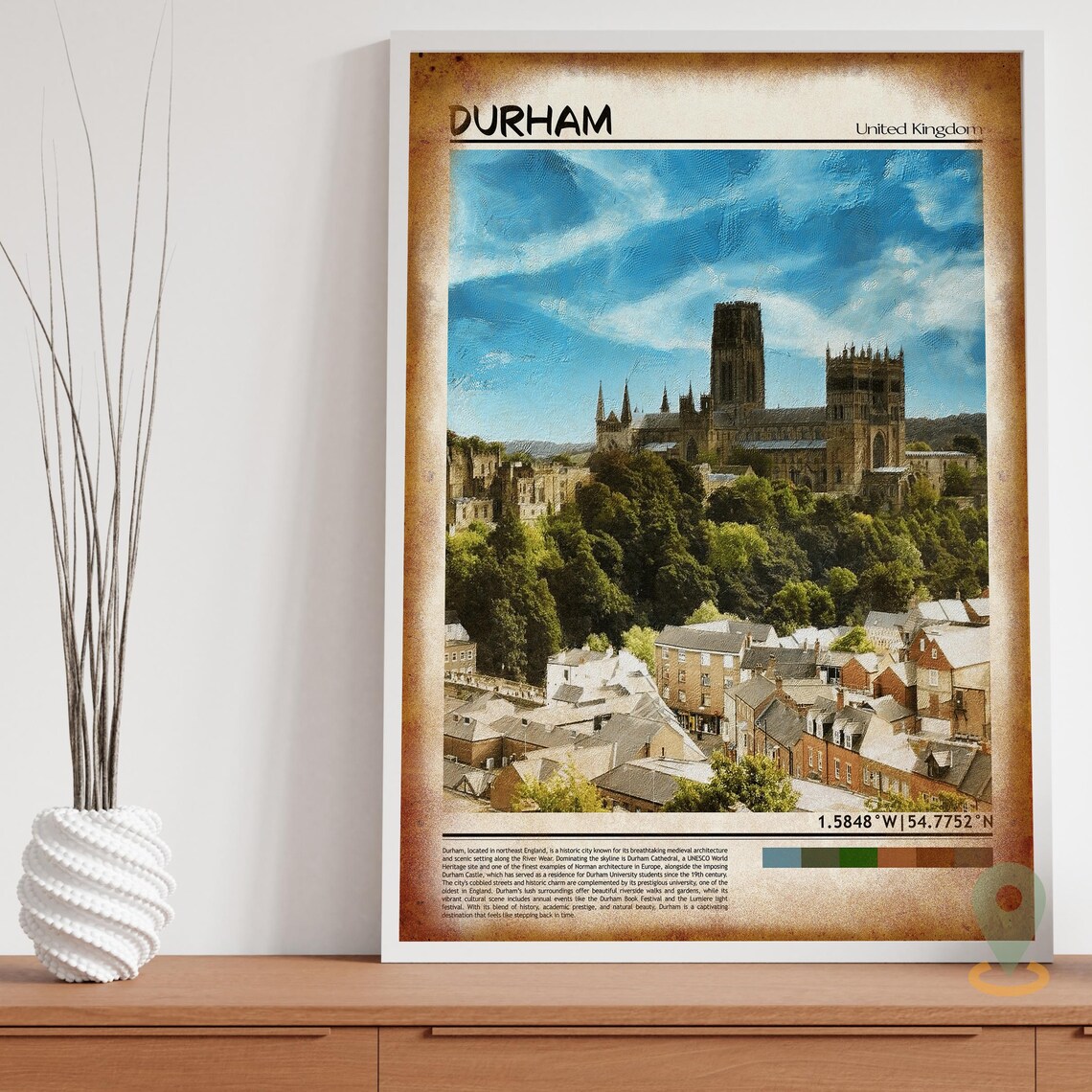 Durham United Kingdom Cathedral Skyline Oil Painting Travel Poster - Image 3