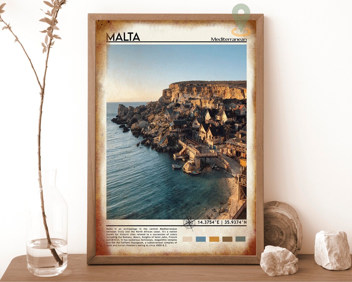 Malta Mediterranean Rocky Cove Cliffside Village Photo Poster - Image 6