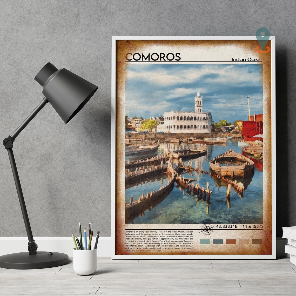 Comoros Indian Ocean Harbor Boats Historic White City Travel Poster - Image 4