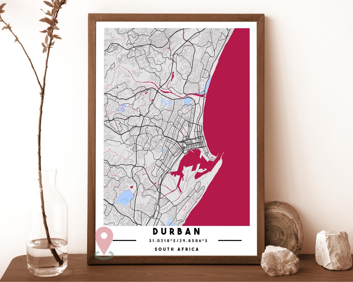 Durban South Africa Terracotta Minimal Coastal City Map Poster - Image 5