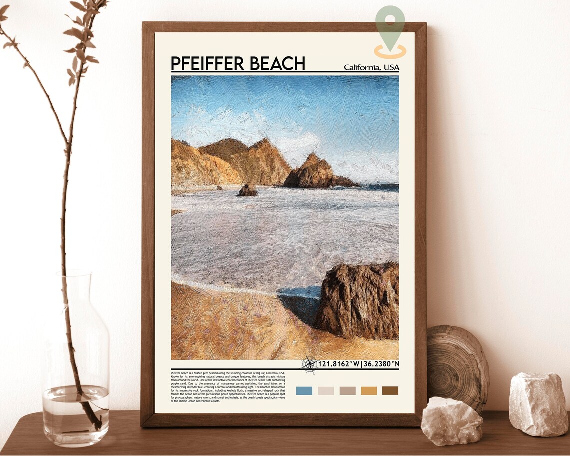 Pfeiffer Beach California Big Sur Rocky Coastline Travel Poster