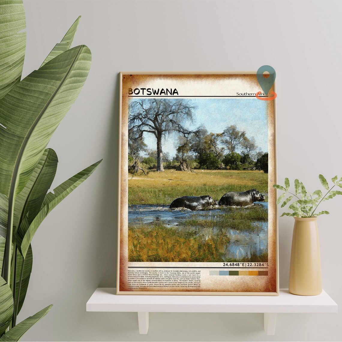 Botswana Southern Africa Hippos Wetland Safari Wildlife Poster - Image 3