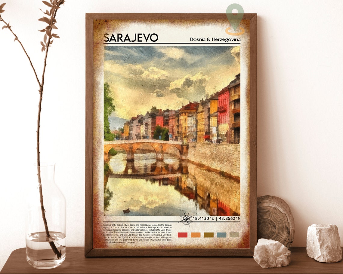 Sarajevo Bosnia Historic River Bridge Old Town Travel Poster - Image 6