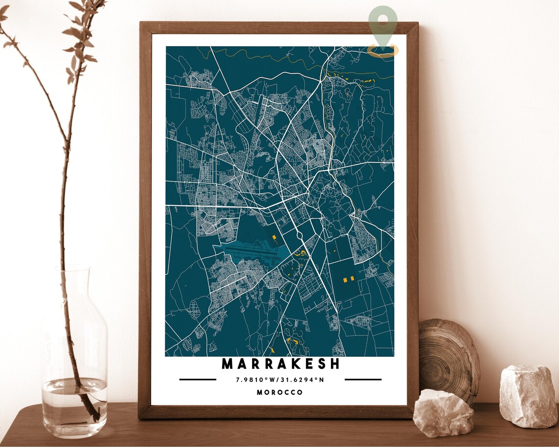 Marrakesh Morocco City Street Map Modern Navy Art Print for Moroccan Style Decor - Image 4