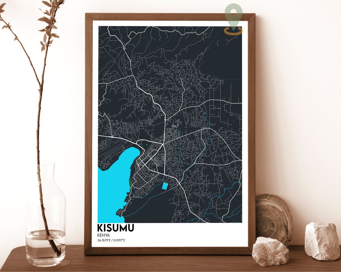 Kisumu Kenya City Street Map Minimalist Black Blue Urban Art Poster