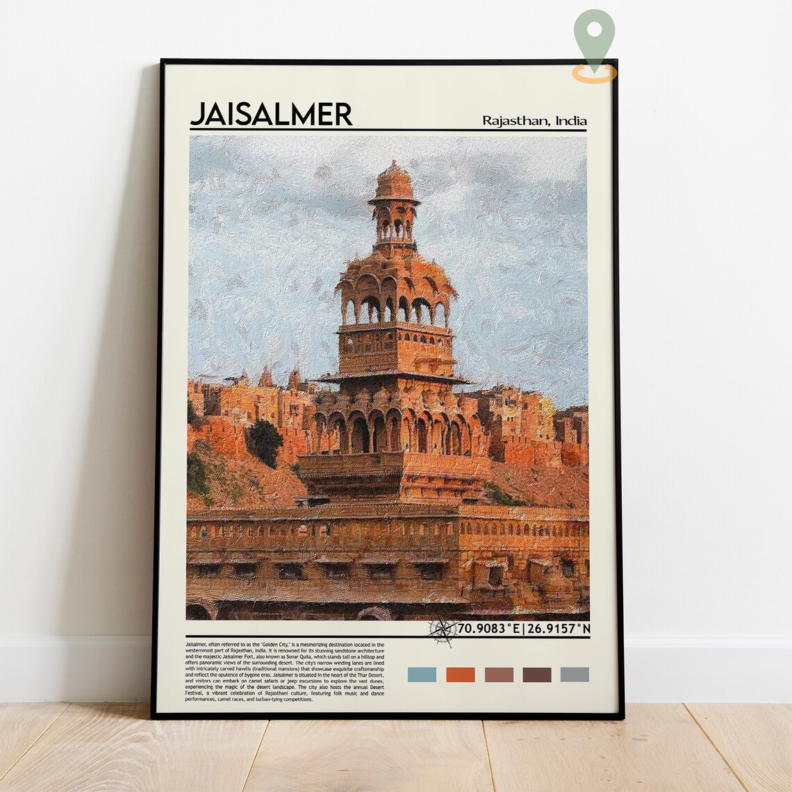 Jaisalmer India Golden Fort Desert Tower Painting Travel Poster - Image 2