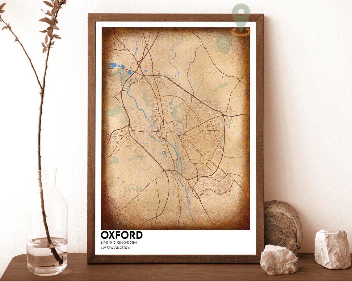 Oxford United Kingdom Deep Red Historic City Map Wall Poster - Image 2