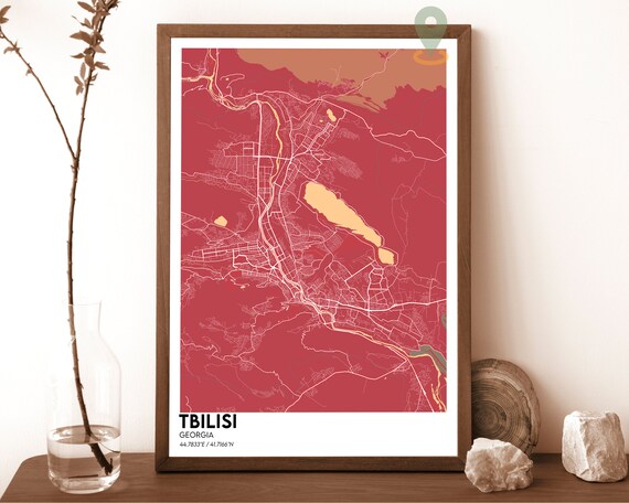 Tbilisi Georgia Bold Terracotta Red City Map Modern Street Art Poster