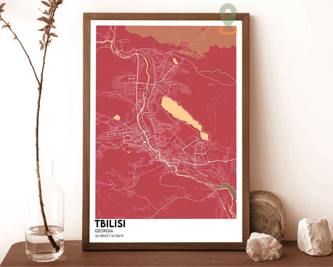 Tbilisi Georgia Bold Terracotta Red City Map Modern Street Art Poster