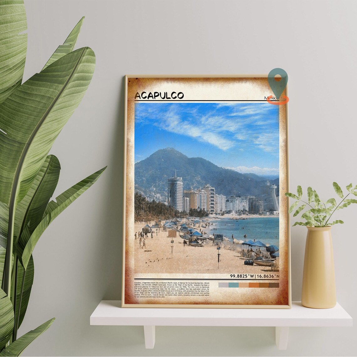 Acapulco Mexico Beach City Skyline Bay Oil Painting Travel Poster - Image 6