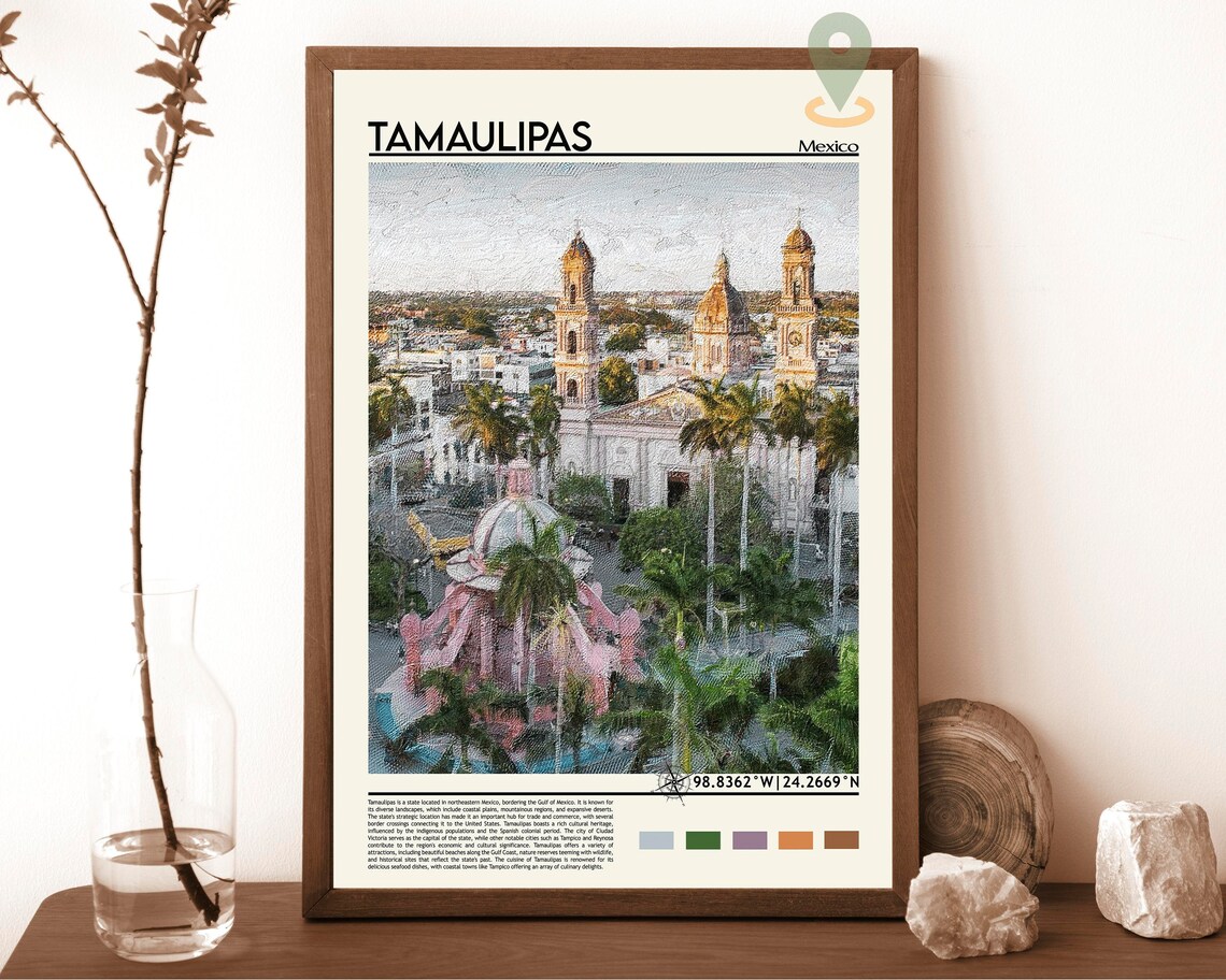 Tamaulipas Mexico Cathedral Plaza Colonial Town View Travel Poster