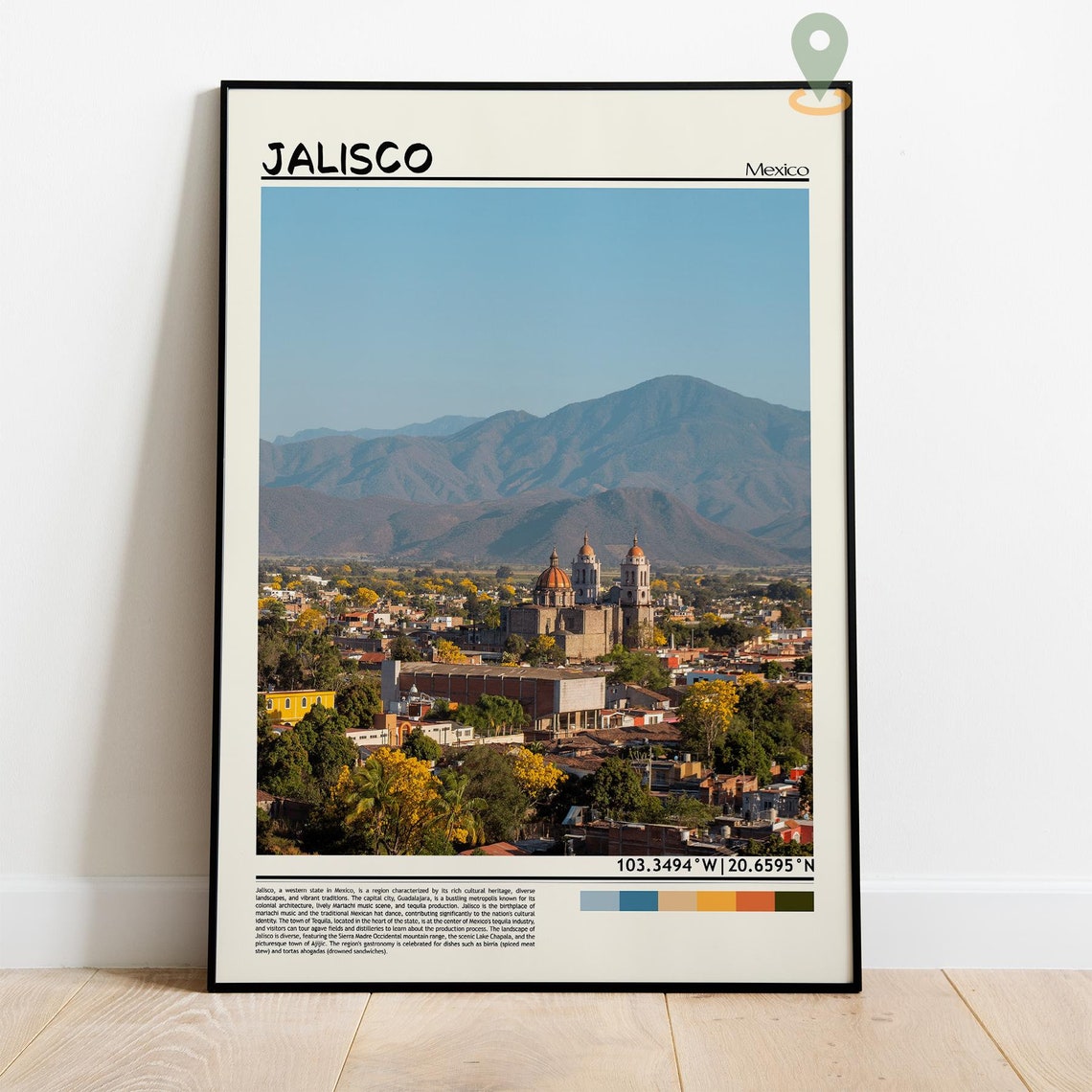 Jalisco Mexico Colonial Cathedral Town Mountain View Travel Poster - Image 2