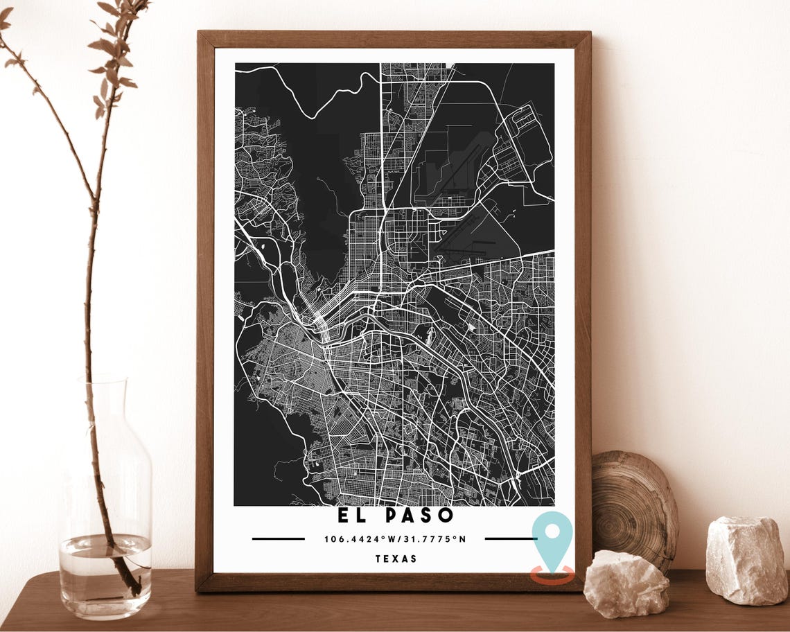 El Paso Texas Cream Copper City Street Map Coordinates Travel Poster - Image 3