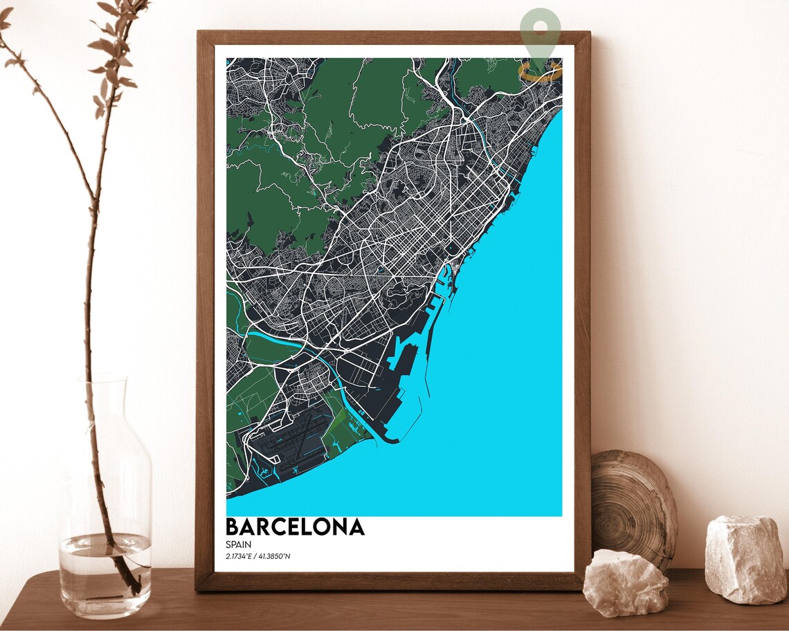 Barcelona Spain Dark Navy City Map Mediterranean Coast Poster