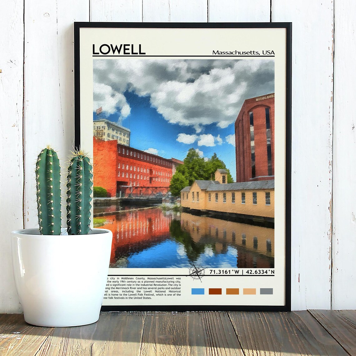 Lowell Massachusetts Historic Mill Town City Skyline Travel Print - Image 3