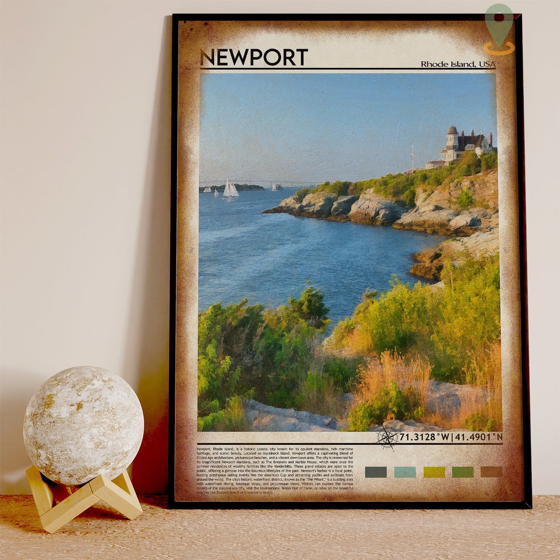 Newport Rhode Island Rocky Coast Mansion Travel Photo Poster - Image 3