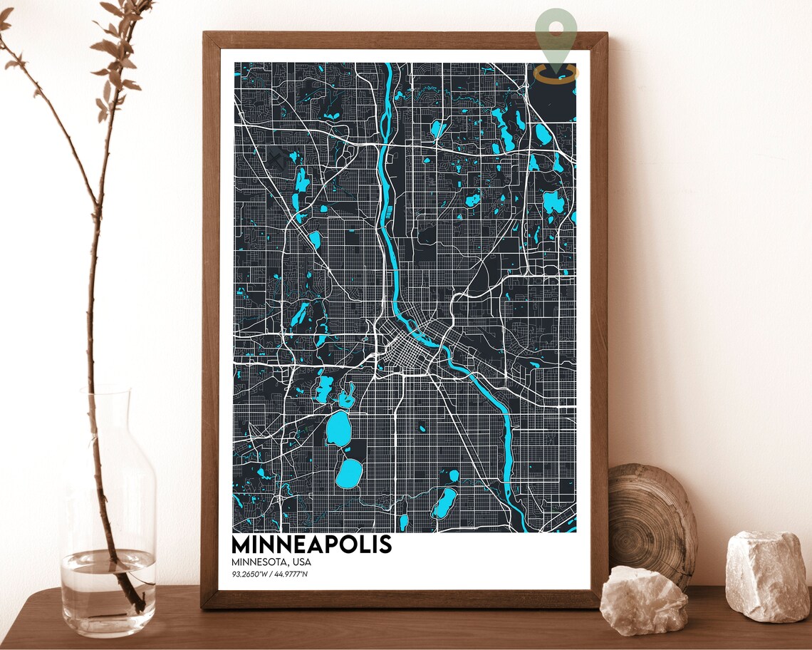 Minneapolis Minnesota Navy Gold City Street Map Modern Travel Poster - Image 6