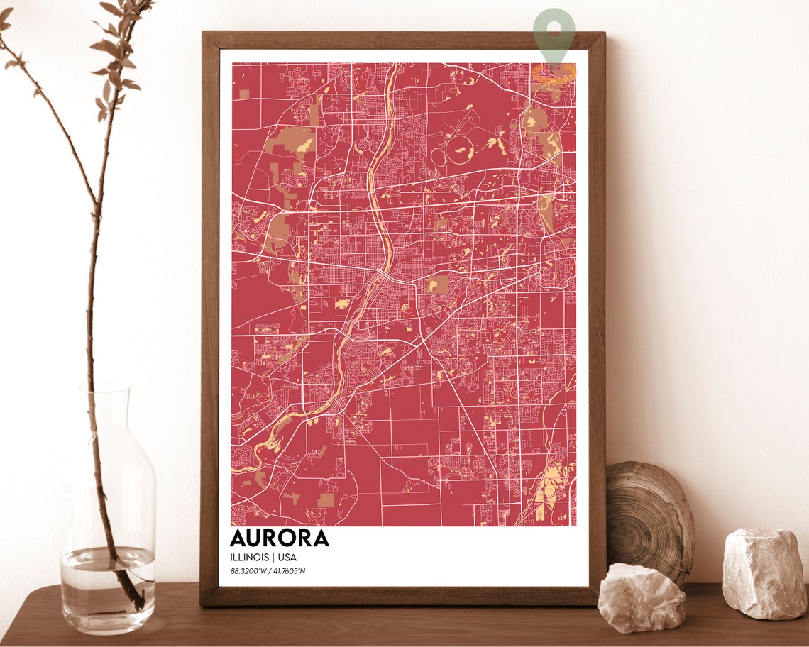 Aurora Illinois City Map Navy Golden River Street Grid Poster - Image 5