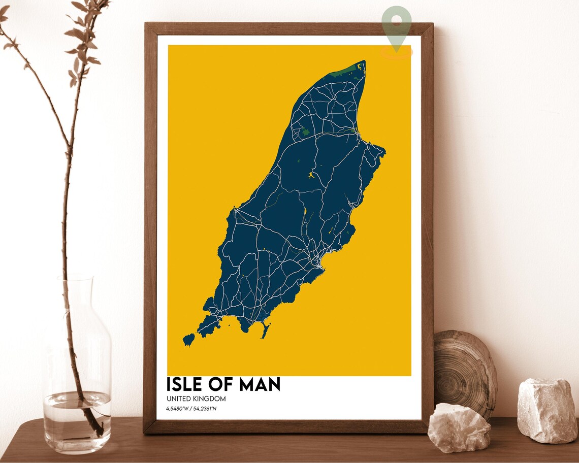 Isle of Man United Kingdom Island Road Map Minimal Teal Travel Poster - Image 2