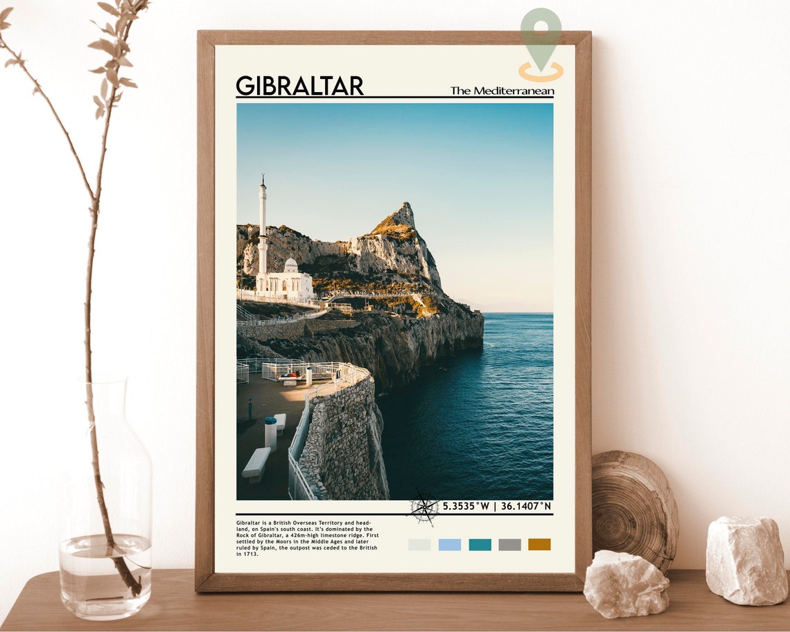 Gibraltar Mediterranean Rock Cliffs Seaside Mosque View Poster