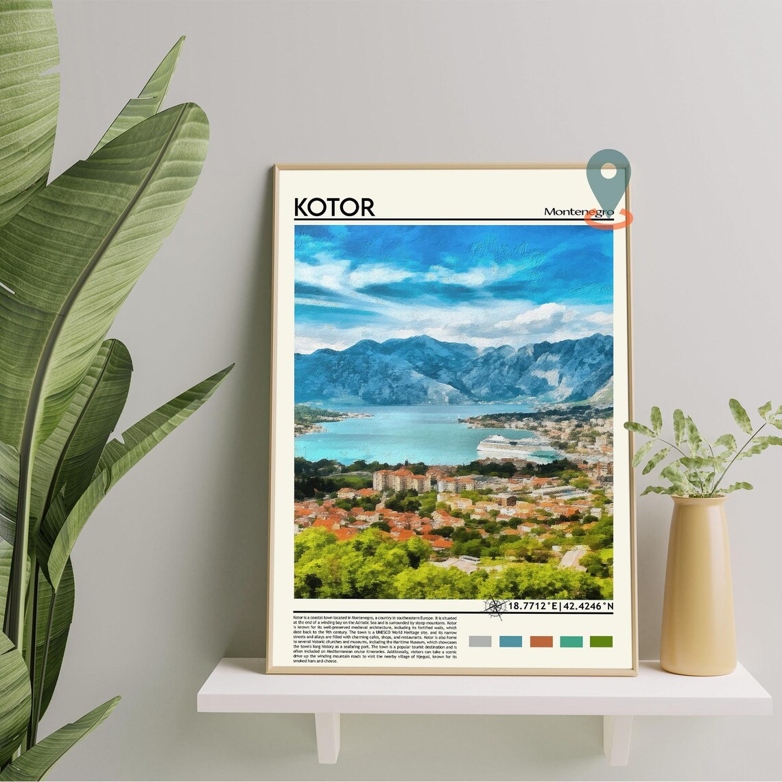 Kotor Montenegro Bay of Kotor Watercolor Travel Poster Mountains - Image 2