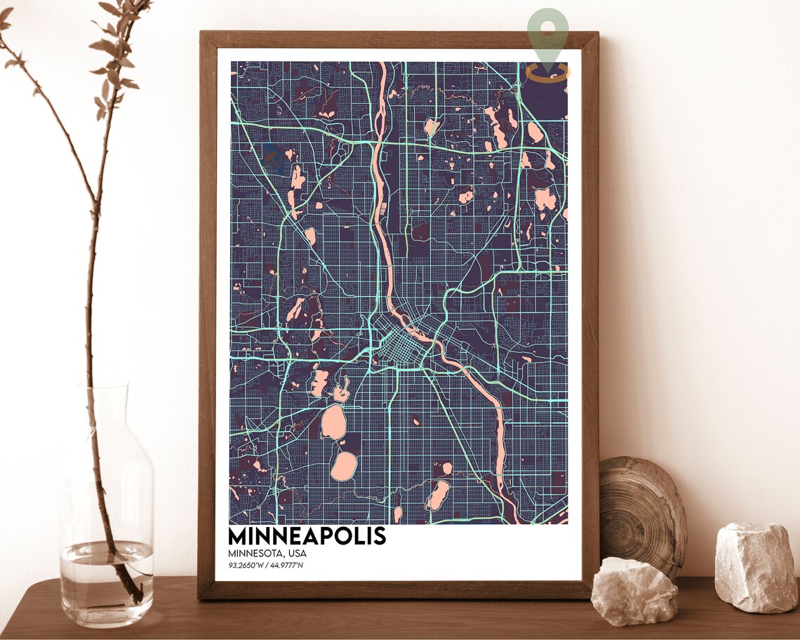 Minneapolis Minnesota Navy Gold City Street Map Modern Travel Poster - Image 3