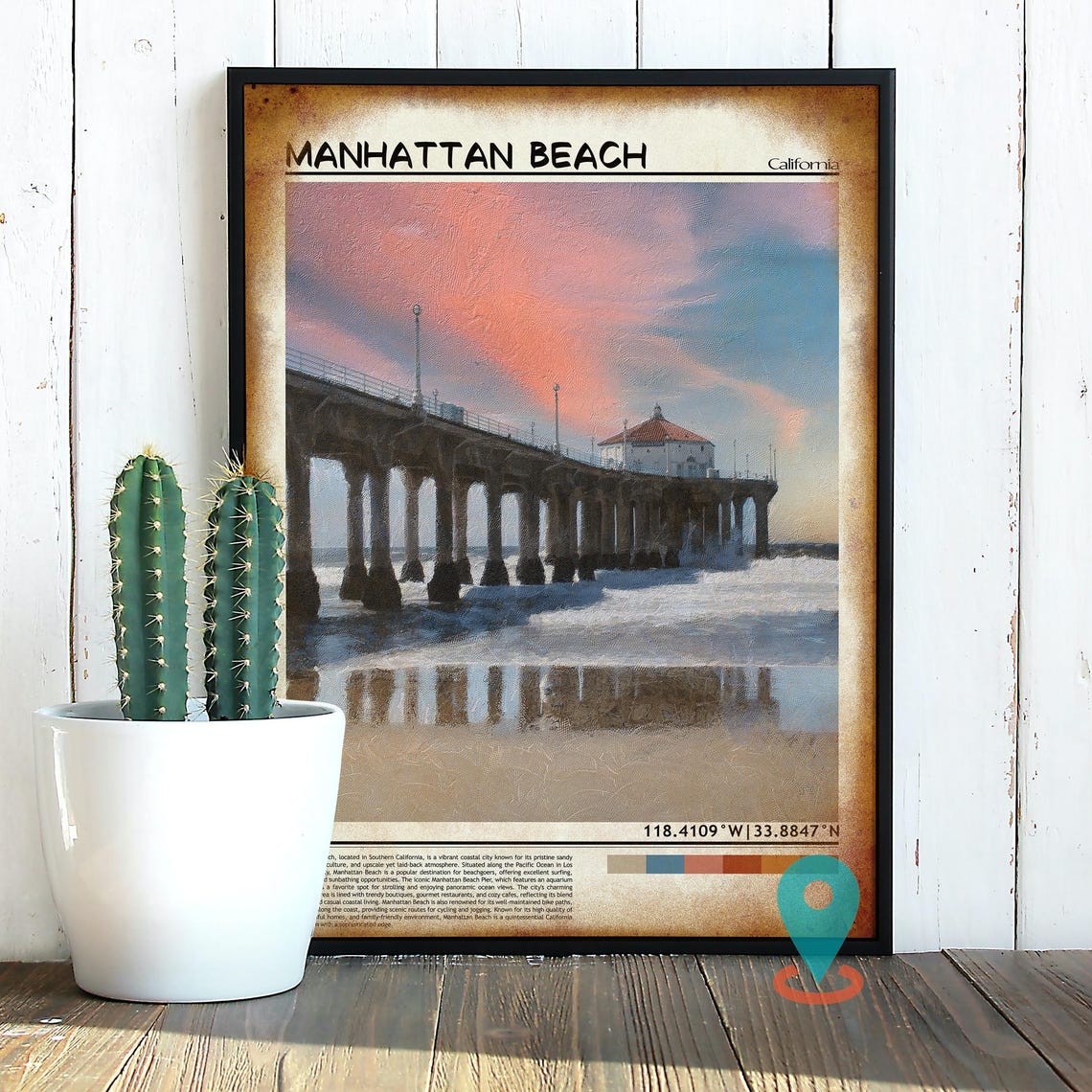 Manhattan Beach California Sunset Pier Painterly Beach Art Poster - Image 4