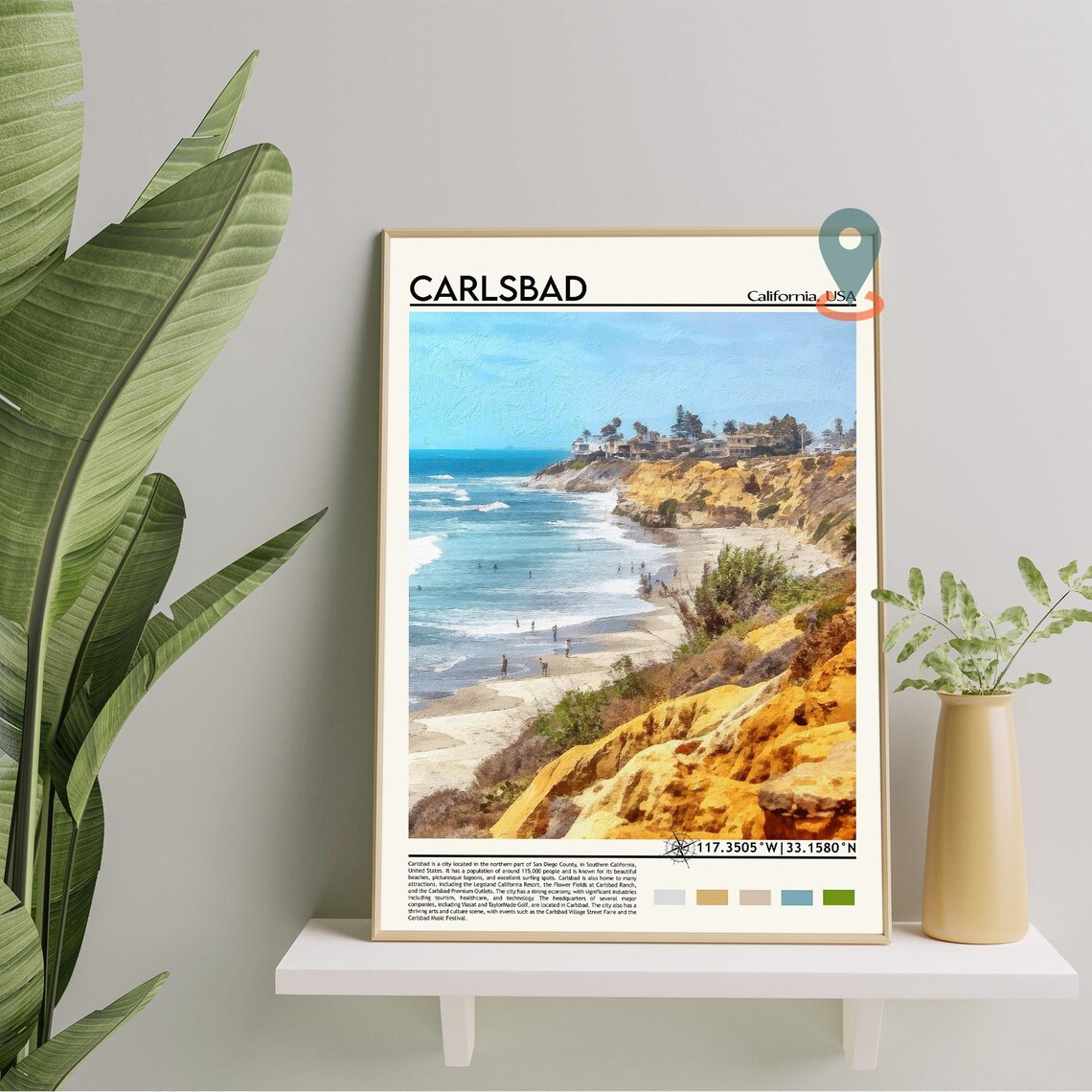 Carlsbad California Beach Cliffs Ocean Painted Coastal Travel Poster - Image 2